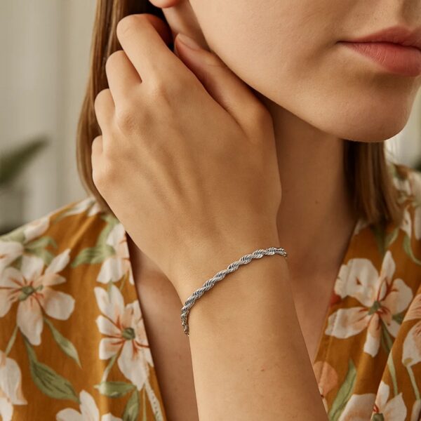14k White Gold Solid Diamond Cut Rope Bracelet (3.00 mm) - alternate view 3