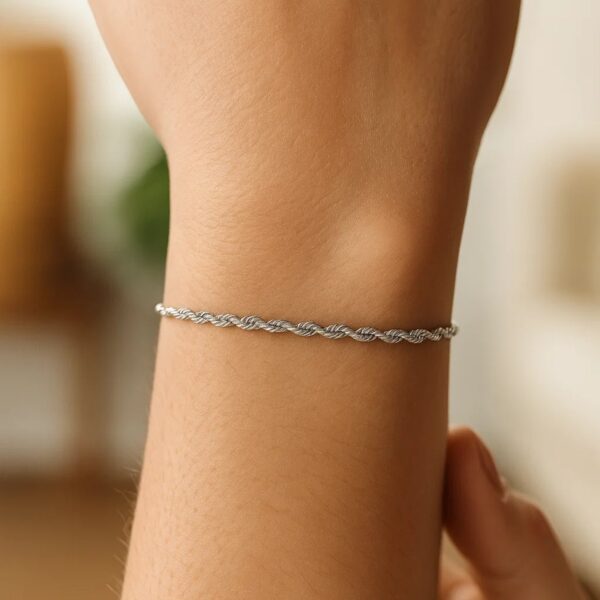 14k White Gold Solid Diamond Cut Rope Bracelet (3.00 mm) - alternate view 4