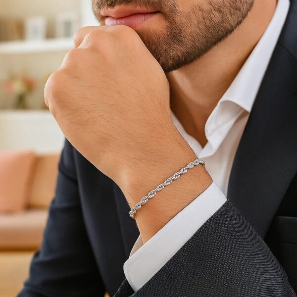 14k White Gold Solid Diamond Cut Rope Bracelet (3.00 mm) - alternate view 5