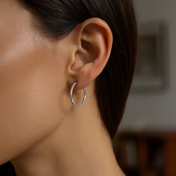 14k White Gold Polished Hoop Earrings (2x20mm) - alternate view 4