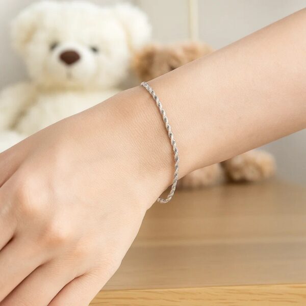 14k White Gold Solid Diamond Cut Rope Bracelet (1.80 mm) - alternate view 5