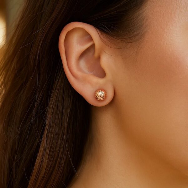 14k Rose Gold Ball Earrings with Crystal Cut Texture(7mm) - alternate view 3