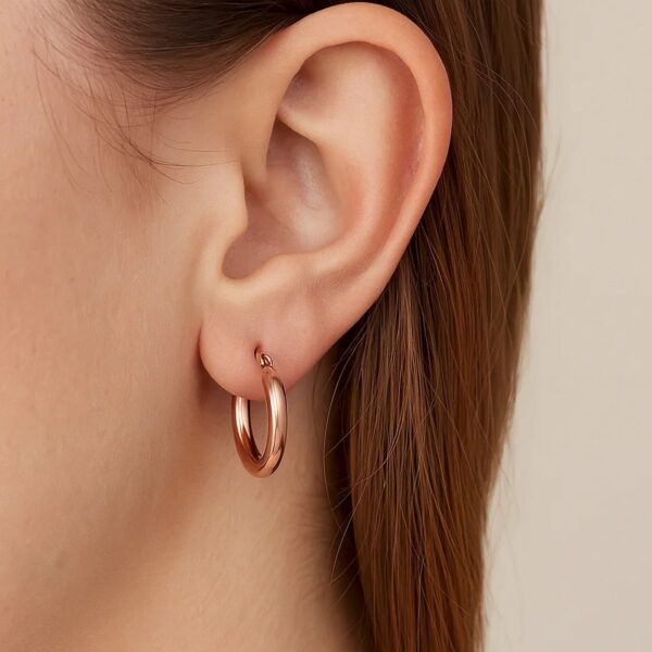 14k Rose Gold Polished Hoop Earrings (3x15mm) - alternate view 4
