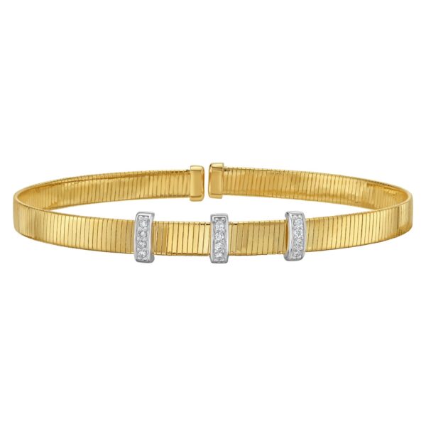 14K Yellow Gold Diamond Station Omega Cuff Bangle - alternate view 2