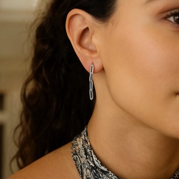 Sterling Silver Four Link Paperclip Dangle Earrings - alternate view 3