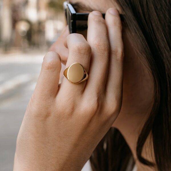 14K Yellow Gold Oval Signet Ring - alternate view 4
