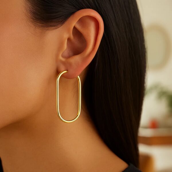 14k Yellow Gold Endless Large Paperclip Hoop Earrings - alternate view 3