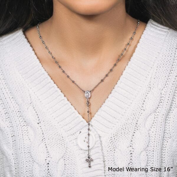 Fine Rosary Chain and Bead Necklace in Sterling Silver - alternate view 5