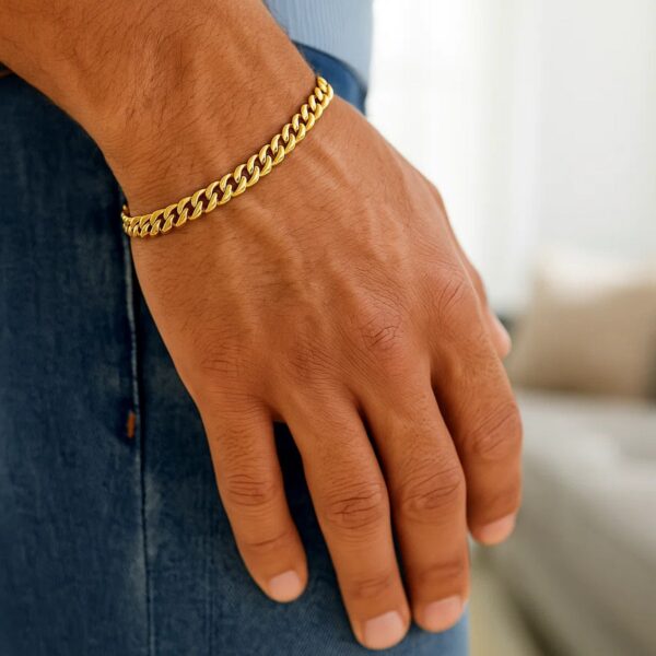 14k Yellow Gold Miami Cuban Semi Solid Bracelet (5.50 mm) - alternate view 4