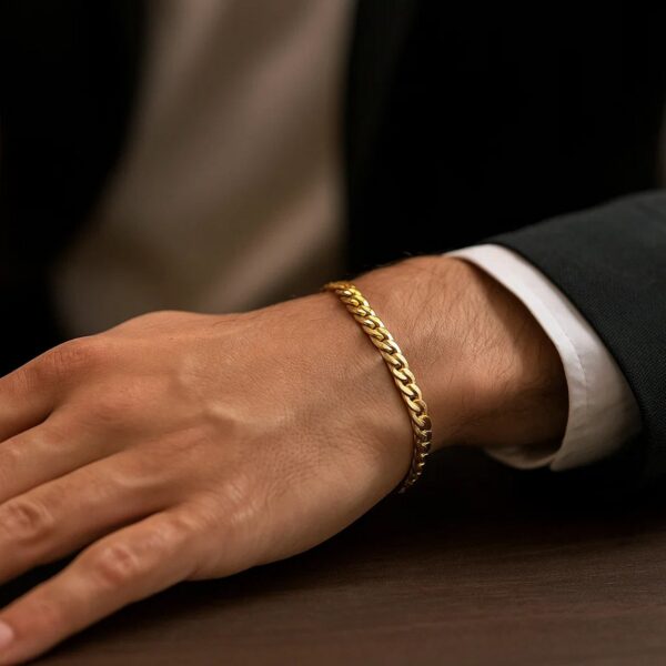 14k Yellow Gold Miami Cuban Semi Solid Bracelet (5.50 mm) - alternate view 5
