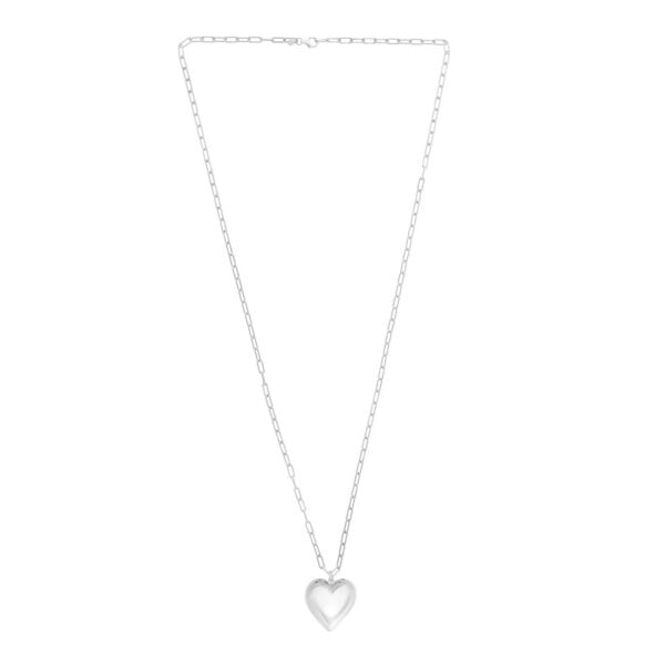 Sterling Silver Rhodium Plated Large Puffed Heart Long Necklace - alternate view 2