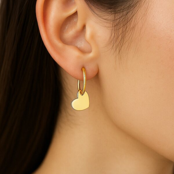 14K Yellow Gold Hoop Polished Earrings with Hearts - alternate view 2