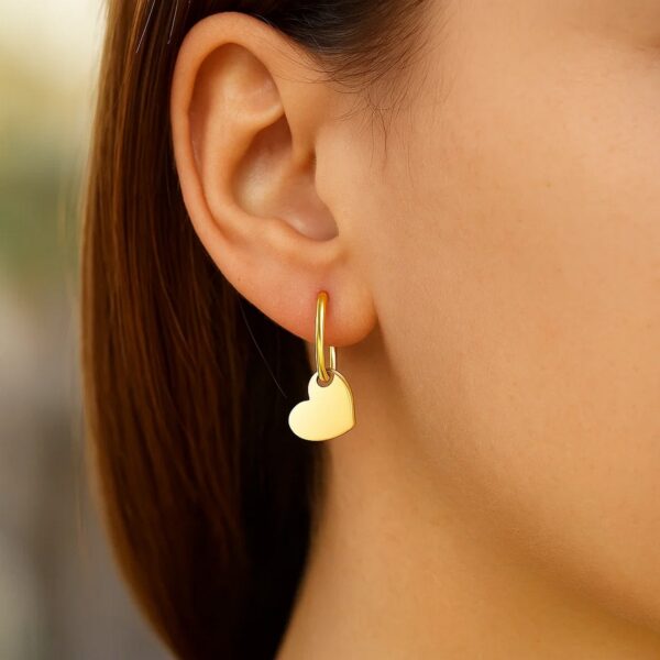 14K Yellow Gold Hoop Polished Earrings with Hearts - alternate view 3