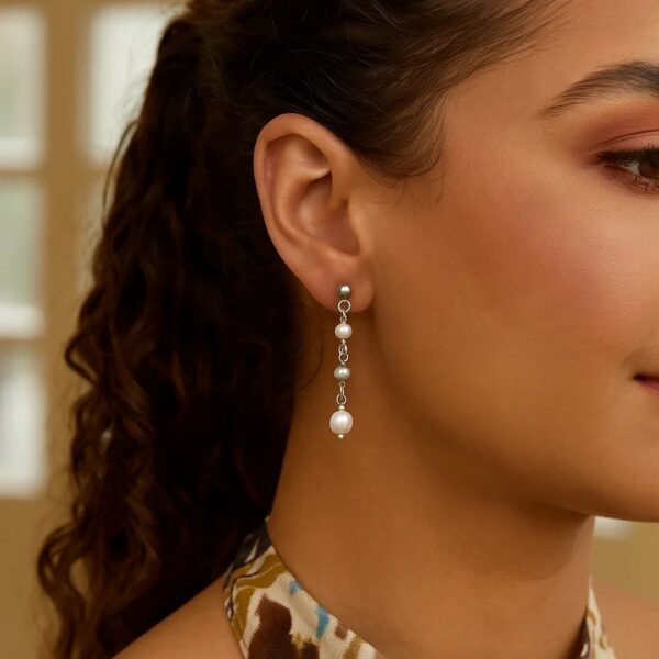Sterling Silver Freshwater Pearl Bead Drop Earrings - alternate view 3