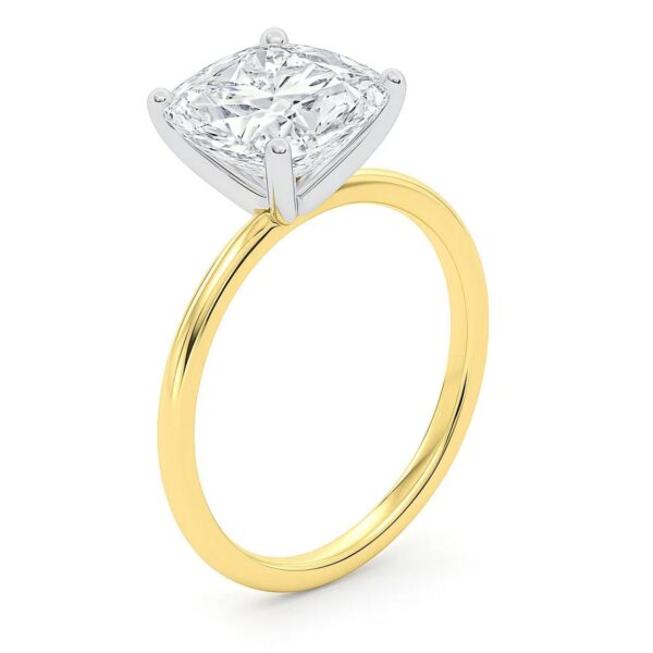 5 Carat Cushion Lab Grown IGI G/VS1 Diamond Solitaire Ring in 10K Yellow Gold - alternate view 2
