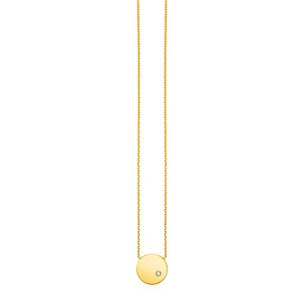 14k Yellow Gold Necklace with Polished Round Pendant with Diamond