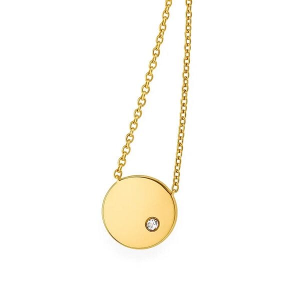 14k Yellow Gold Necklace with Polished Round Pendant with Diamond - alternate view 3