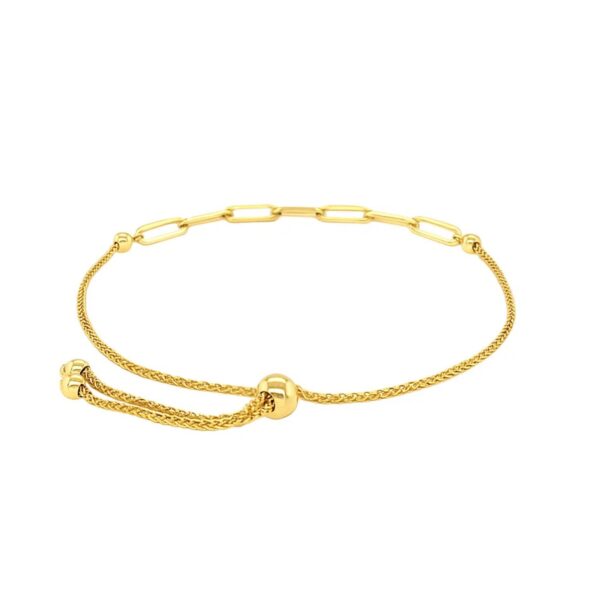 14K Yellow Gold Adjustable Bracelet with Paperclip Chain (1.00 mm) - alternate view 2