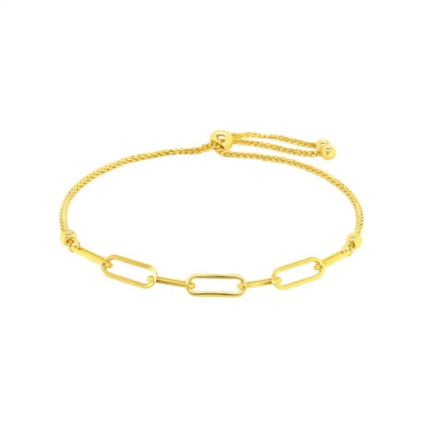 14K Yellow Gold Adjustable Bracelet with Paperclip Chain (1.00 mm) - alternate view 3