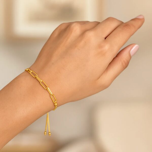 14K Yellow Gold Adjustable Bracelet with Paperclip Chain (1.00 mm) - alternate view 5