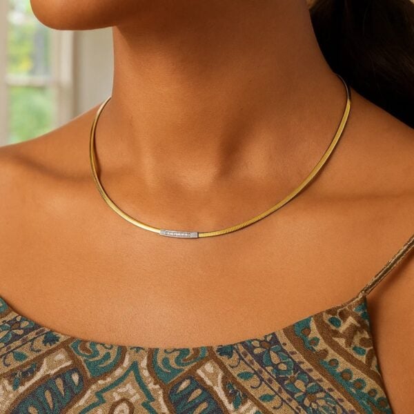 14K Yellow Gold Omega Diamond Bar Necklace - alternate view 2