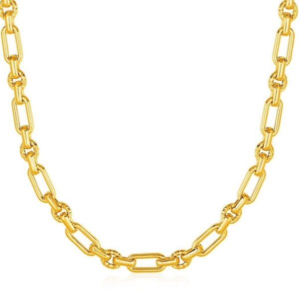 Rounded Rectangular Link Necklace with Textured Round Links in 14k Yellow Gold - alternate view 2