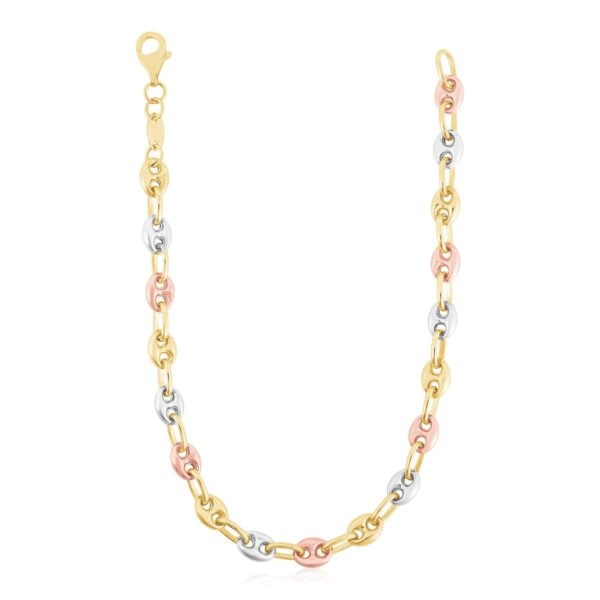 14k Tri Color Gold High Polish Puffed Mariner Link Chain (4.90 mm) - Tri-Color Gold