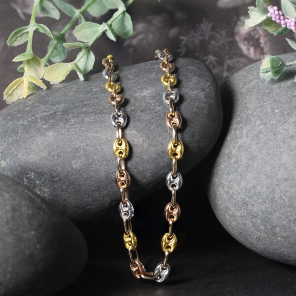 14k Tri Color Gold High Polish Puffed Mariner Link Chain (4.90 mm) - Tri-Color Gold - alternate view 2