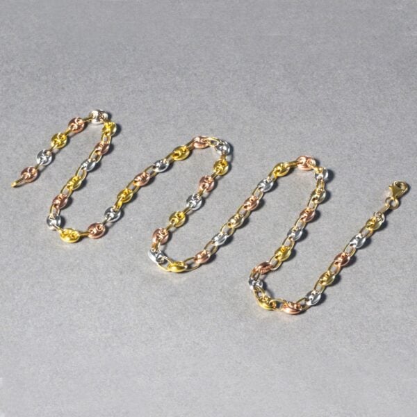 14k Tri Color Gold High Polish Puffed Mariner Link Chain (4.90 mm) - Tri-Color Gold - alternate view 3