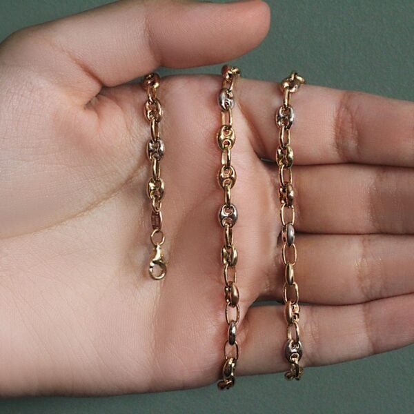 14k Tri Color Gold High Polish Puffed Mariner Link Chain (4.90 mm) - Tri-Color Gold - alternate view 4