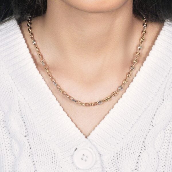 14k Tri Color Gold High Polish Puffed Mariner Link Chain (4.90 mm) - Tri-Color Gold - alternate view 5