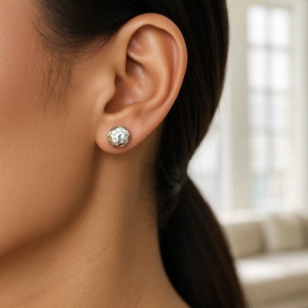 14k White Gold Round Faceted Style Stud Earrings(7mm) - alternate view 2