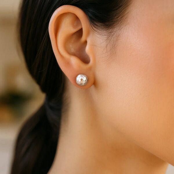14k White Gold Round Faceted Style Stud Earrings(7mm) - alternate view 3