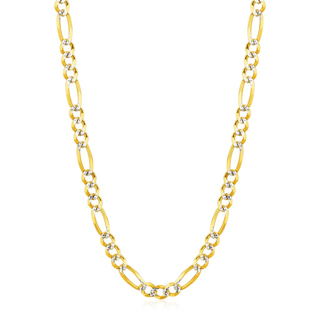 14K Two tone Gold Solid Pave Figaro Chain (5.90 mm) - Two-Tone Gold
