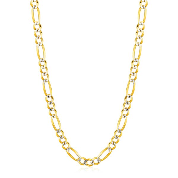 14K Two tone Gold Solid Pave Figaro Chain (5.90 mm) - Two-Tone Gold