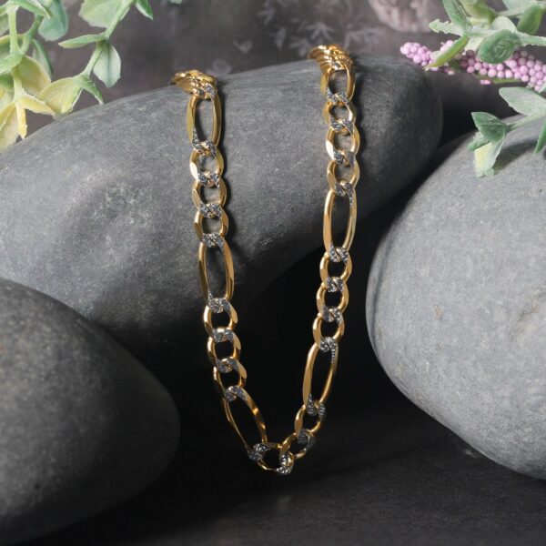 14K Two tone Gold Solid Pave Figaro Chain (5.90 mm) - Two-Tone Gold - alternate view 4