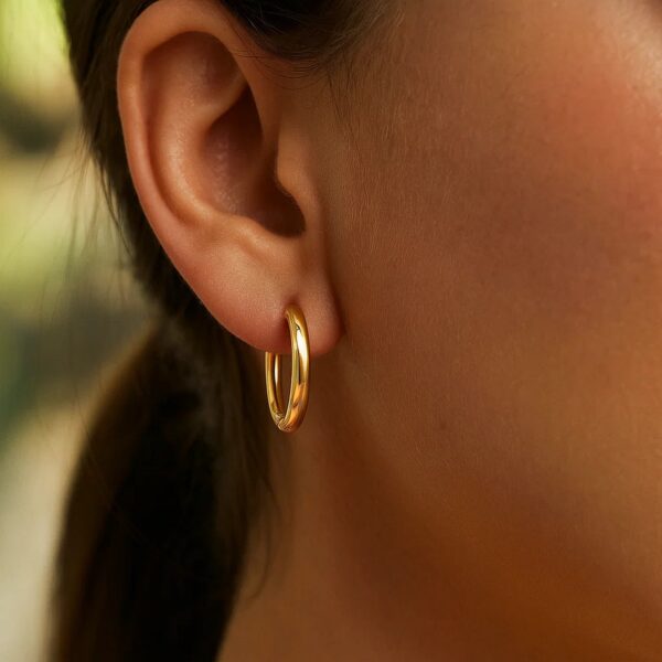14k Yellow Gold Petite Polished Round Hoop Earrings(1.3x11.5mm) - alternate view 2
