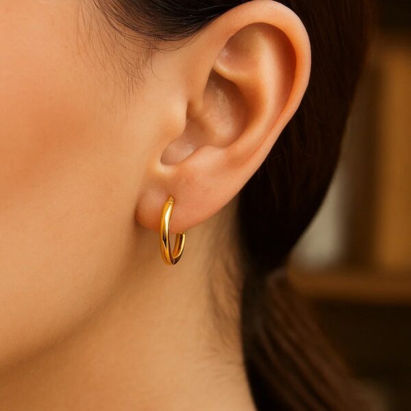14k Yellow Gold Petite Polished Round Hoop Earrings(1.3x11.5mm) - alternate view 3