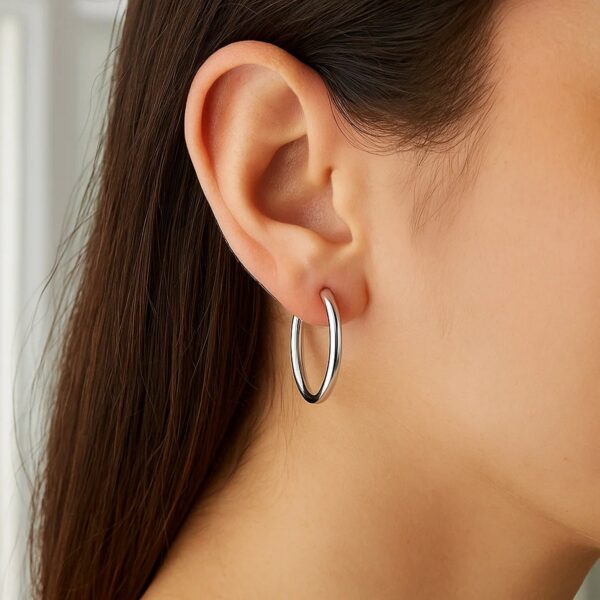 10k White Gold Polished Hoop Earrings (3x25mm) - alternate view 4