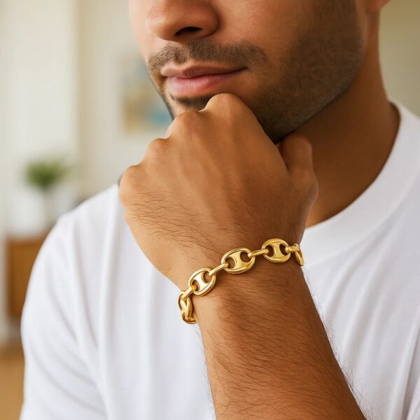 14k Yellow Gold Puffed Mariner Link Bracelet (11.00 mm) - alternate view 4