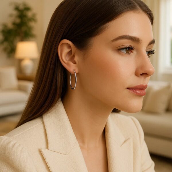 Endless Hoop Style Earrings in 14k White Gold(1.2x30mm) - alternate view 2