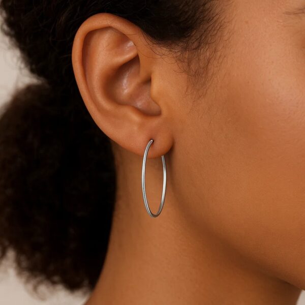 Endless Hoop Style Earrings in 14k White Gold(1.2x30mm) - alternate view 4