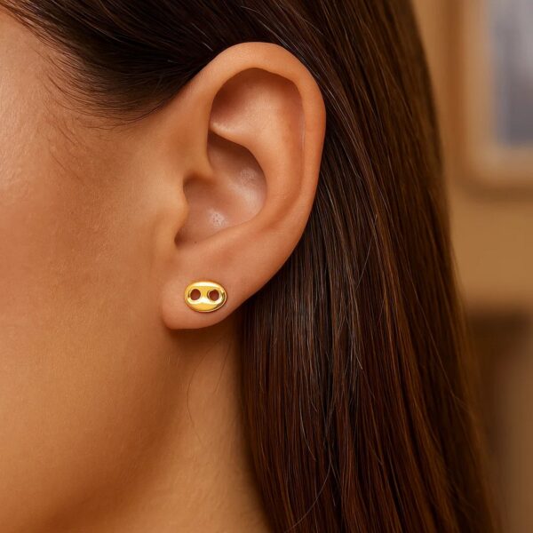 14K Yellow Gold Mariner Link Button Earrings - alternate view 2