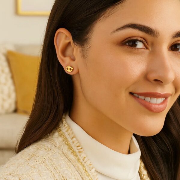 14K Yellow Gold Mariner Link Button Earrings - alternate view 3