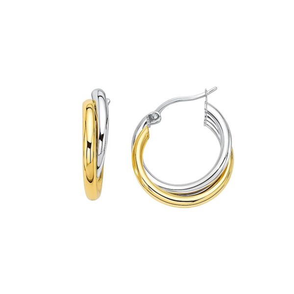 14k Two Tone Gold Double Row Hoop Earrings - Two-Tone Gold