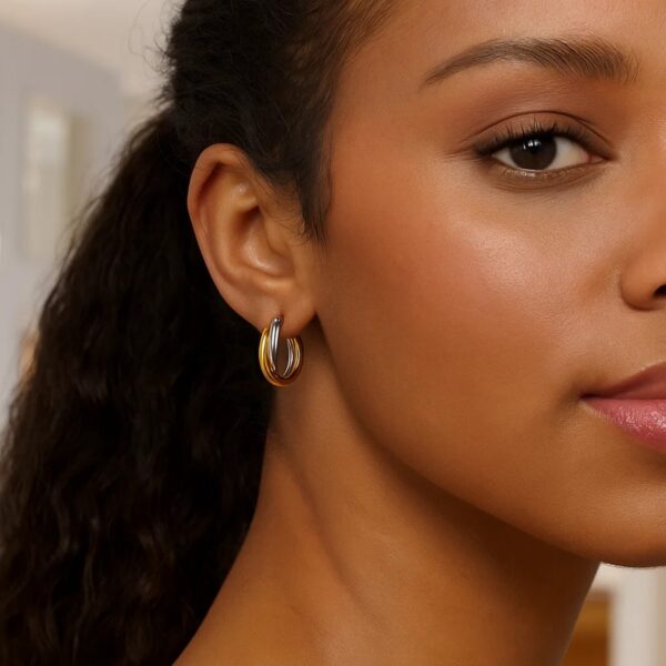 14k Two Tone Gold Double Row Hoop Earrings - Two-Tone Gold - alternate view 2