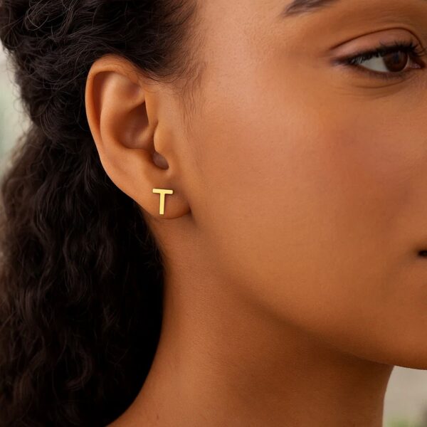 14K Yellow Gold Yours Truly Initial T Stud Earrings - alternate view 2