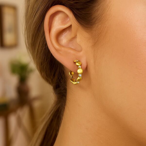 Yellow Gold Diamond Bauble Hoop Earrings (0.08cttw) - Two-Tone Gold - alternate view 2