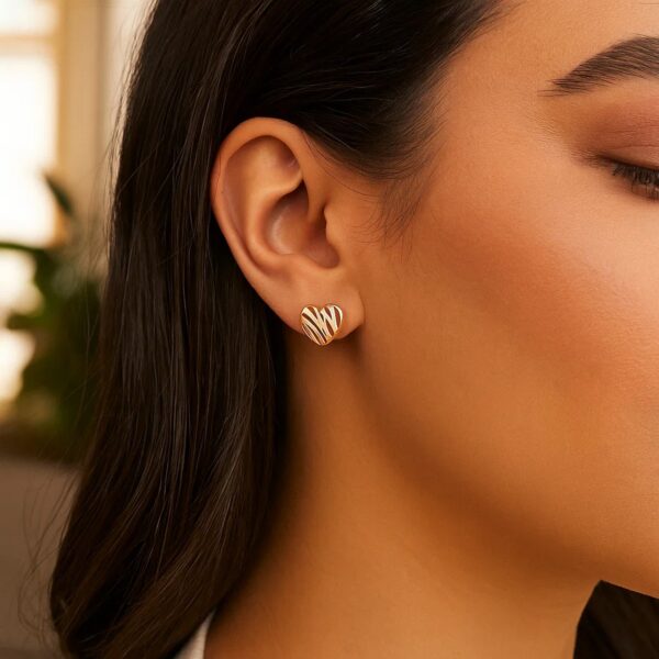14K Rose Gold High Polish Scribble Heart Stud Earrings - alternate view 2