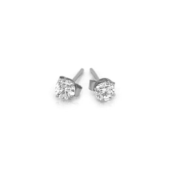 14k White Gold 3mm Faceted White Cubic Zirconia Stud Earrings - alternate view 2